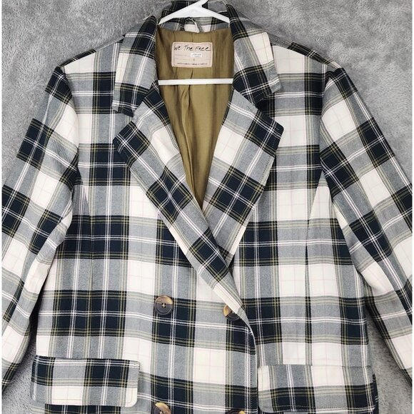 We The Free Jacket Womens Small Green Plaid Button Up Freddie Long Line Blazer - Picture 7 of 14